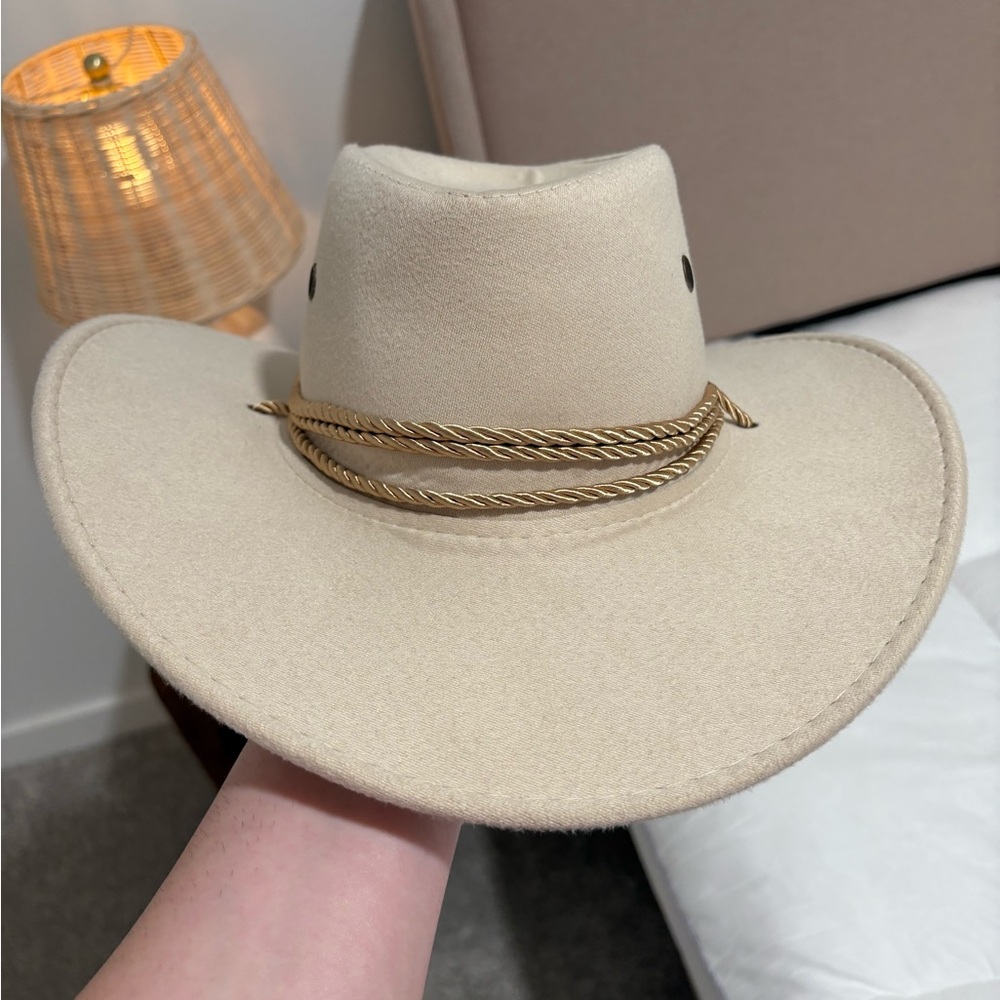 Cream Western Style Hat with Gold Accent